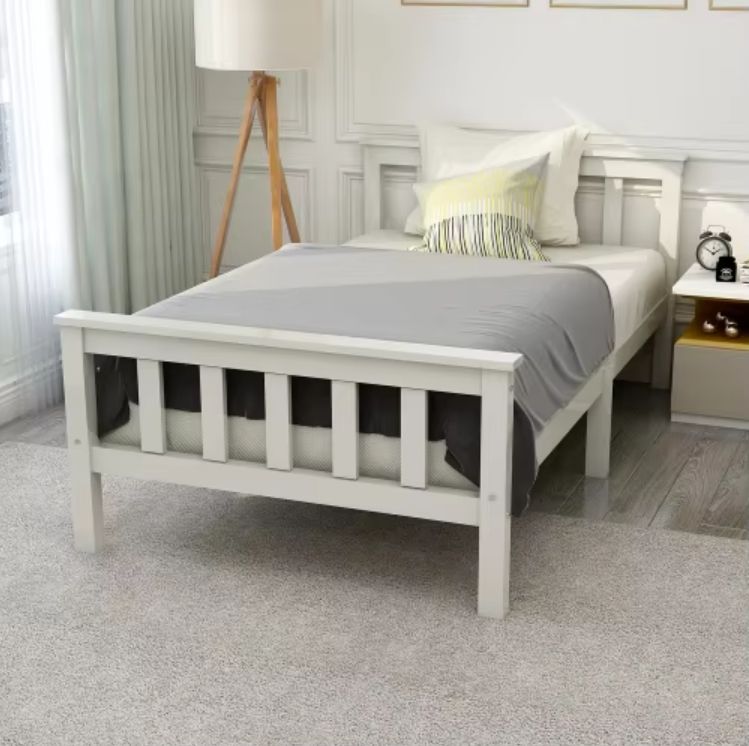 Modern White Solid Pine Wooden Bed Frame 3ft Single Bed for Adults & Kids with Antique Style & Storage Feature for Bedroom Home