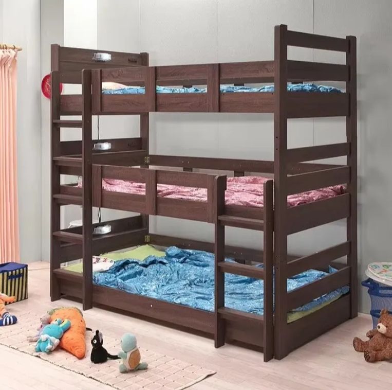 Solid Pine Wood Three-Person Treble Bunk Bed Modern Design for Children or Adults with Versatile Applications