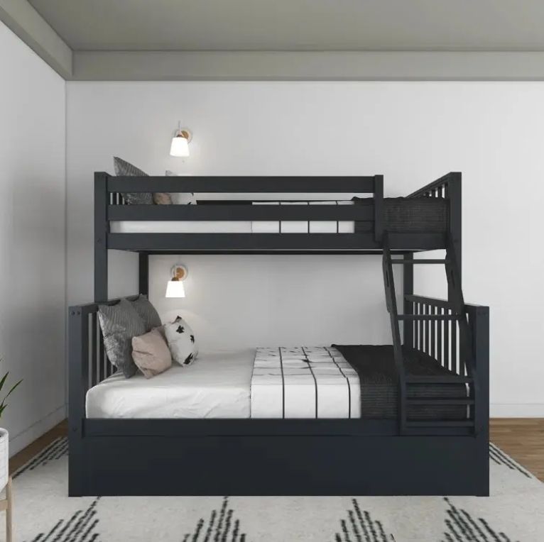 Solid Wood Twin over Full Bed with Trundle for Kids for Bedroom School Hotel Living Room or Apartment