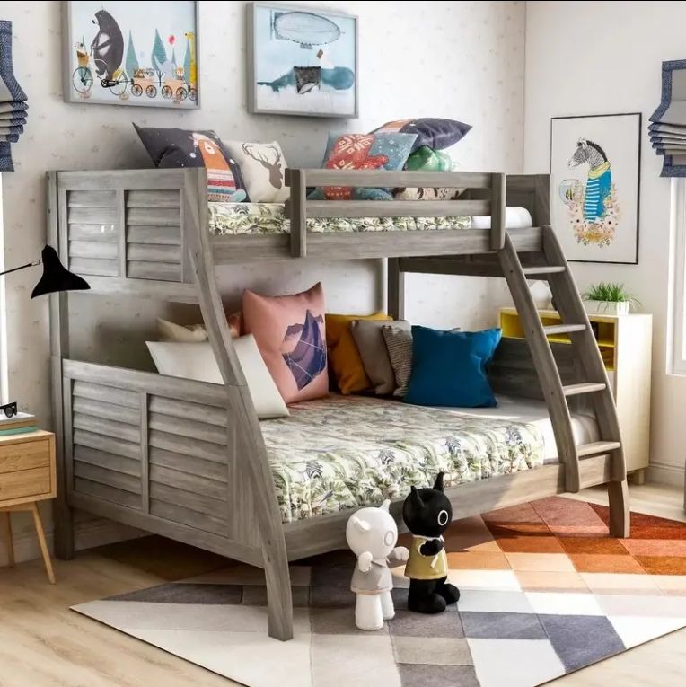 Solid Wood Twin over Full Bed with Trundle for Kids for Bedroom School Hotel Living Room or Apartment