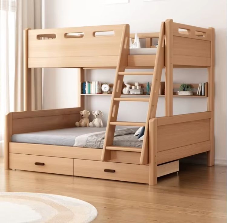 Kids Bunk Bed Solid Wooden Bedroom Furniture Double Bunk Beds with Stairs for Children