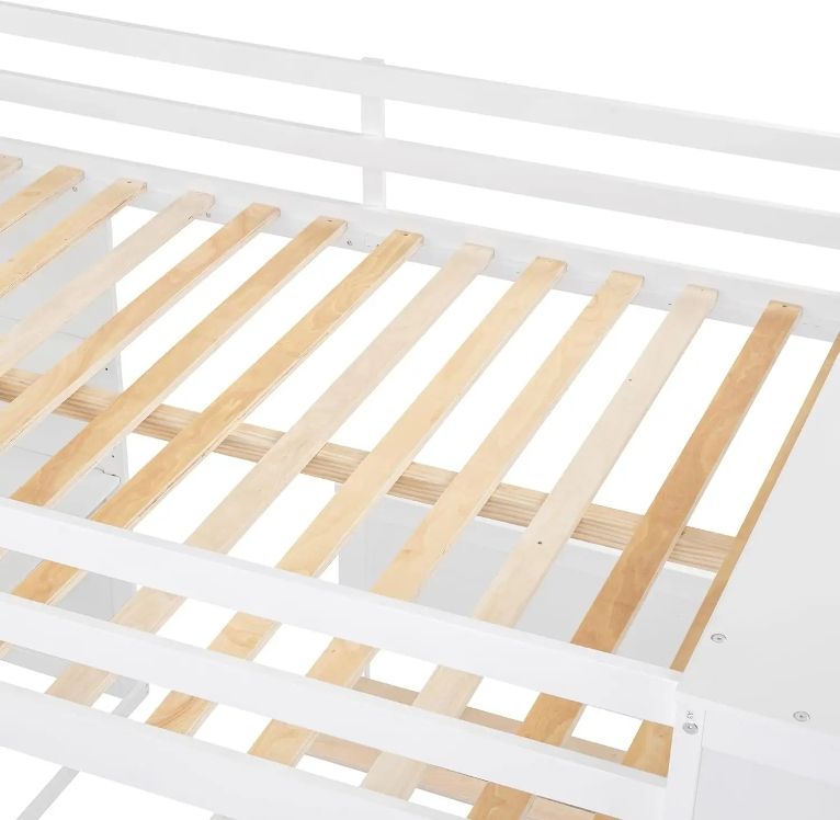 Bright Designs Solid Wood Twin Bunk Bed with Storage Shelves Desk Wardrobe-Stand-Alone Loft Bed for Kids Teens Adults