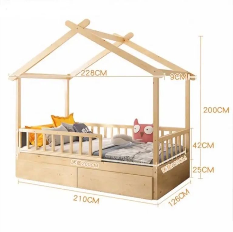 Twin size house-shaped platform wooden frame kids bunk bed pine wood house double bed for kids