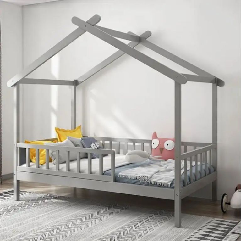 Twin size house-shaped platform wooden frame kids bunk bed pine wood house double bed for kids