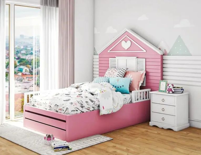 High Quality Modern Bunk Bed with Staircase Single Pink Solid Wood and MDF House Storage Bed for Kids Bedroom