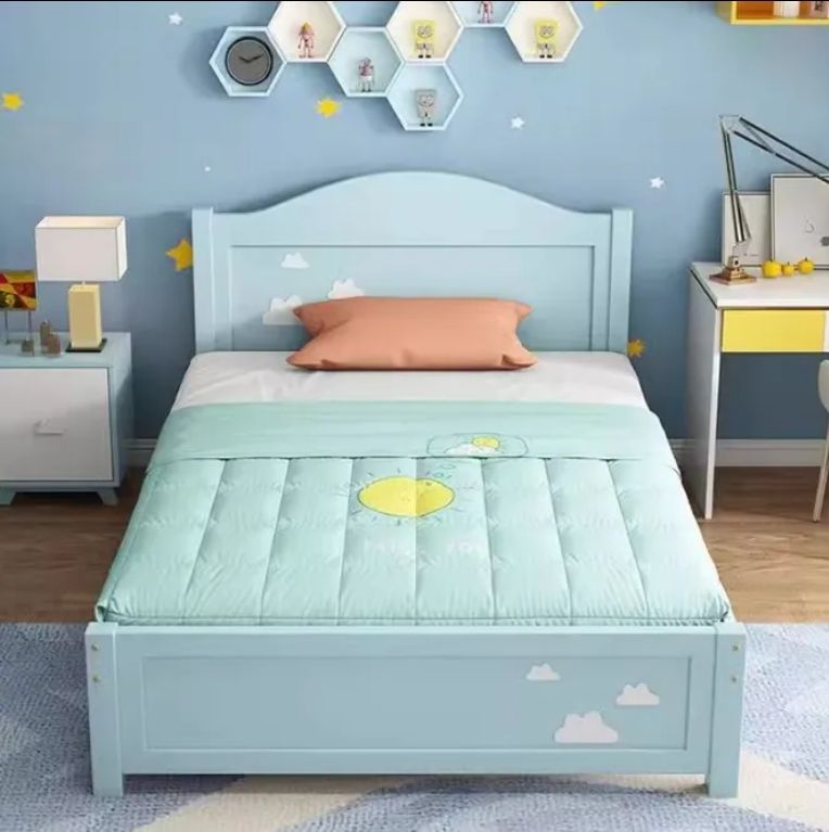 Internet Famous Cartoon Single Kids Bed Solid Wood Economy Wide Edge Foldable Drawer Boy Girl's Modern School Bedroom Princess