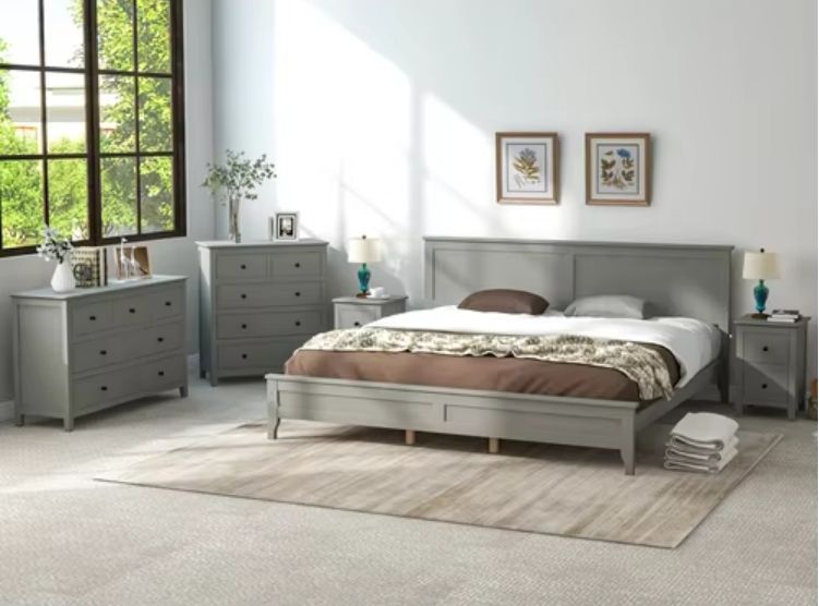 Sunrise new design gray solid wood 5 pieces king bedroom sets classic bedroom furniture set modern wood bedroom furniture set