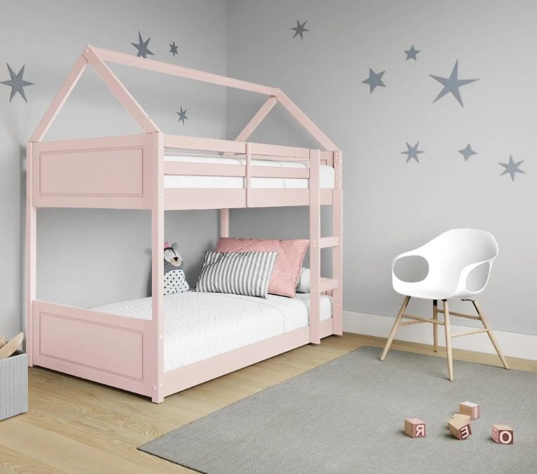 Luxury Single Kids Bunk Bed Frame in Modern Pink for Bedroom Children's Pine Wood Bed