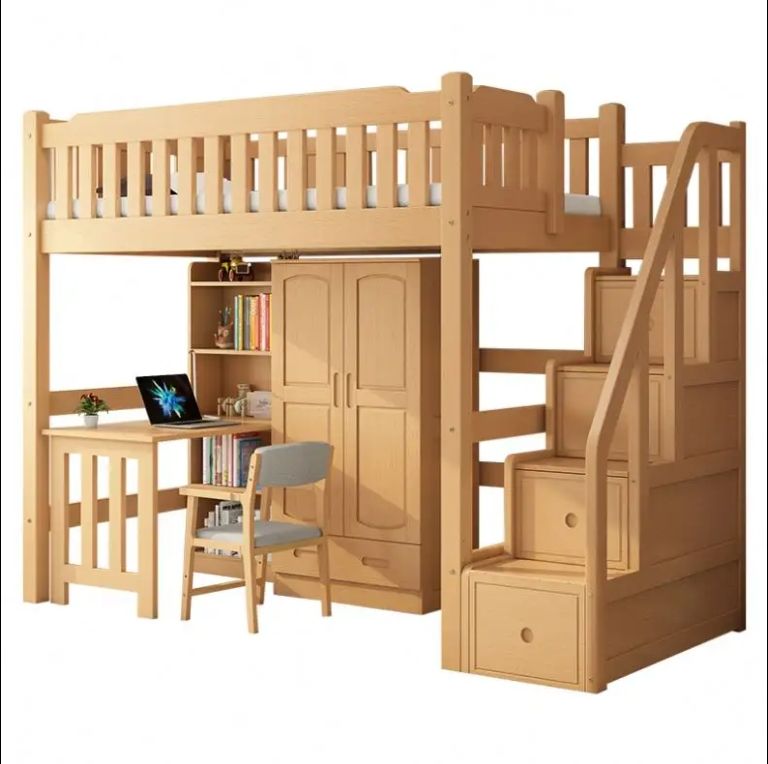 Bed under table high and low bed with desk dormitory solid wood elevated bed for children