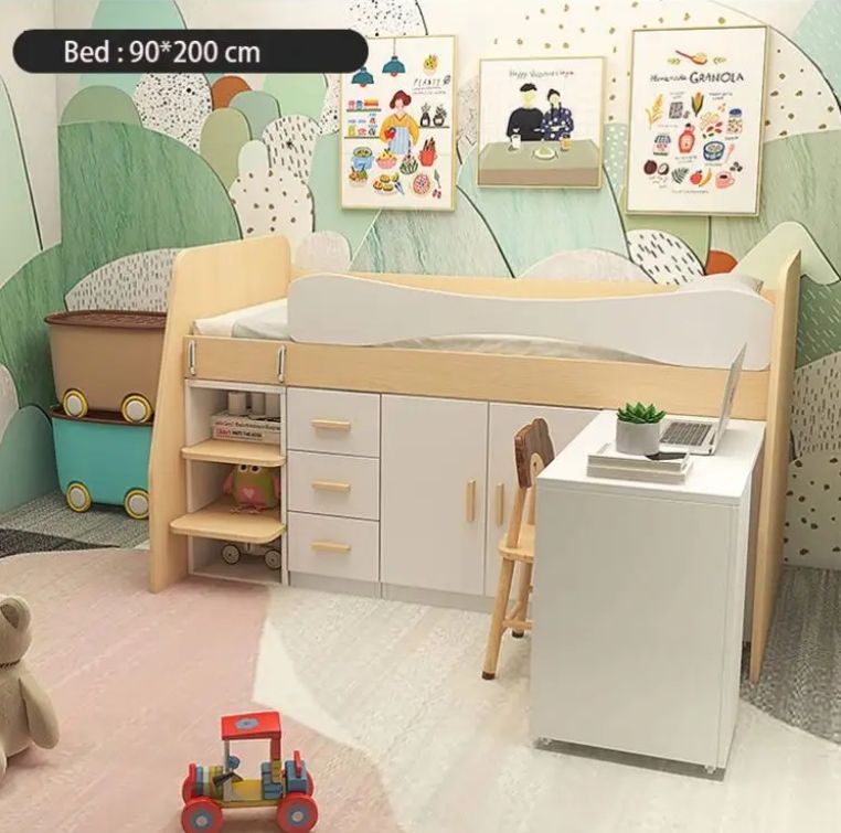 Popular Selling Nordic High-Sleeper bunk bed with Ladder Corner desk and Drawer Storage Children bedroom furniture