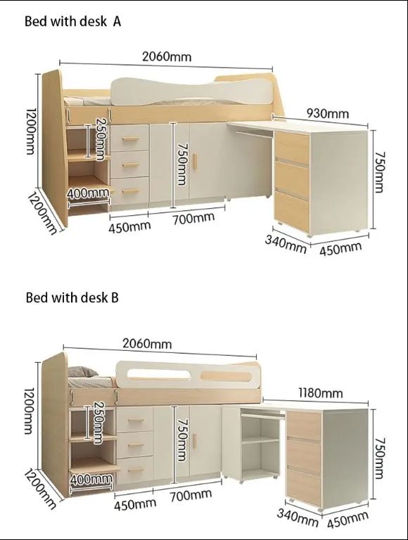 Popular Selling Nordic High-Sleeper bunk bed with Ladder Corner desk and Drawer Storage Children bedroom furniture