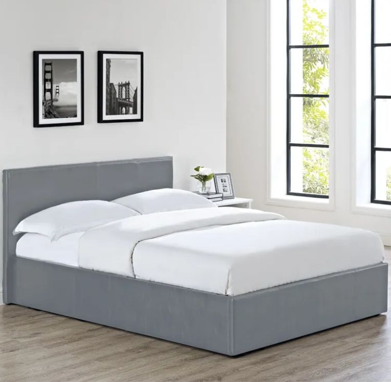 Modern light gas lift up faux leather ottoman king queen double storage velvet bed with storage