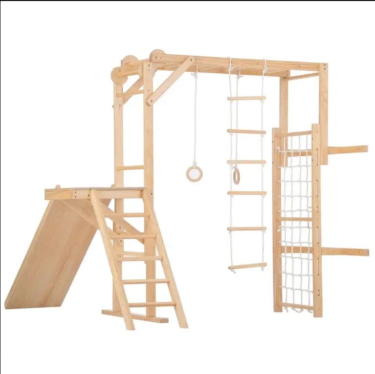 Solid Wood Indoor Climbing Frame Sensory Integration Slide and Swing Jungle Gym with Sensory Features