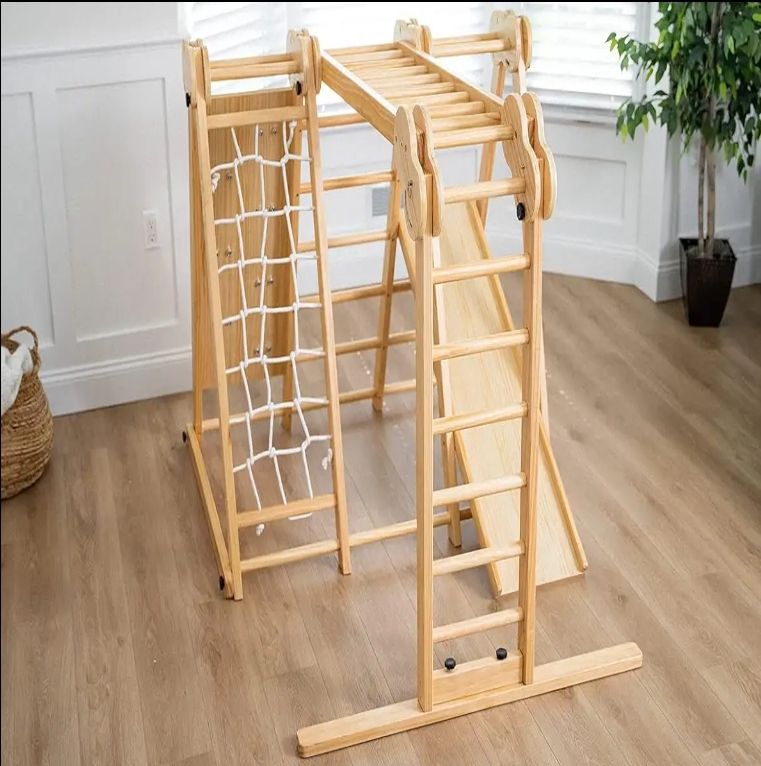 Innovative 7-in-1 Foldable Indoor Play set for Kids 2-6 Jungle Gym with Slide Climb Wall Monkey Bars Swing Climbing Frames