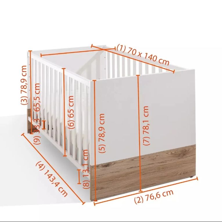 Modern Natural Oak Solid Wood Convertible Baby Crib for Bedroom School Use