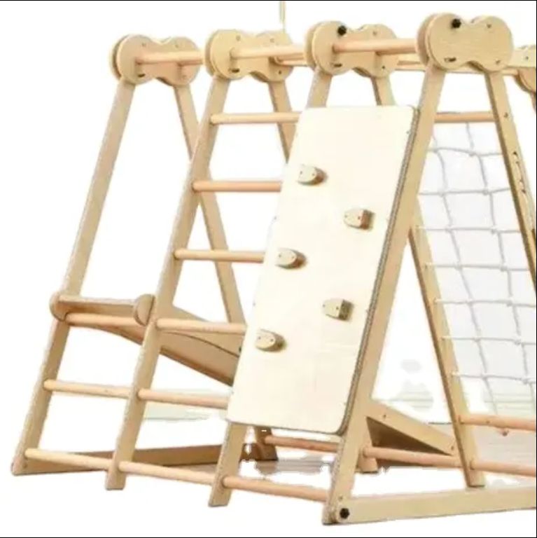 Natural Wood Indoor/Outdoor Kids Climbing Frame Gym Toy Equipment-Wooden Jungle Gym
