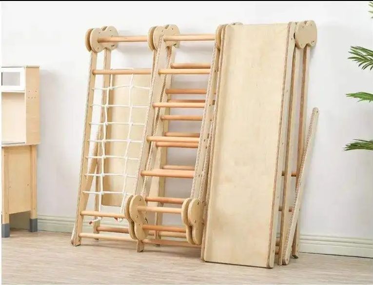 Natural Wood Indoor/Outdoor Kids Climbing Frame Gym Toy Equipment-Wooden Jungle Gym