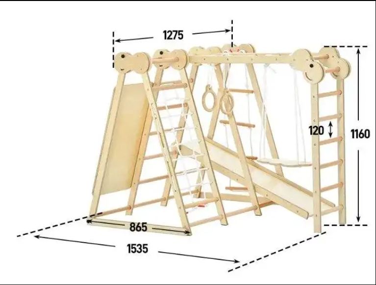 Natural Wood Indoor/Outdoor Kids Climbing Frame Gym Toy Equipment-Wooden Jungle Gym