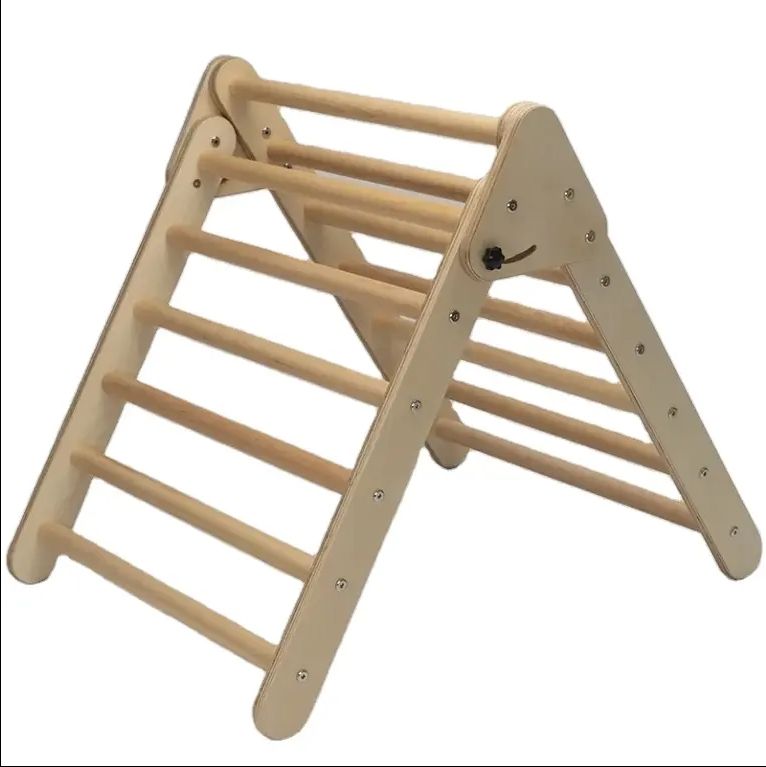 Montessori Wooden Kids Climbing Frames Picklers Triangle with Ramp Rocking Climbing Triangle for Indoor Playground Gym Furniture