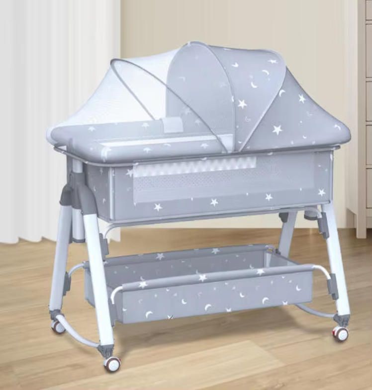 Modern Design Baby Crib Multifunctional Movable Foldable Cradle Bed Rocking Feature Spliced Large Bed for Newborn BB Children