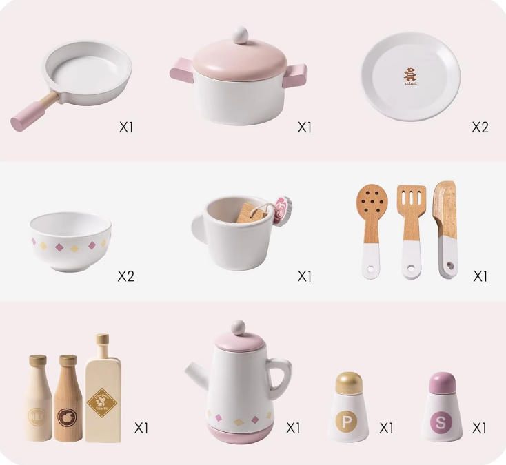 Modern Style Wooden Play Kitchen Set for Kids & Toddlers Realistic Accessories Plenty Play Features Gift for Girls Boys Aged 3+