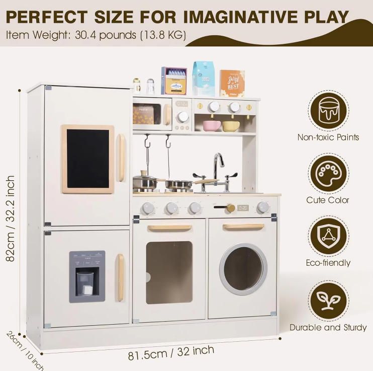 Wooden Kitchen & Food Toy for Kids Pretend Play Toy with Accessories for Girls and Boys