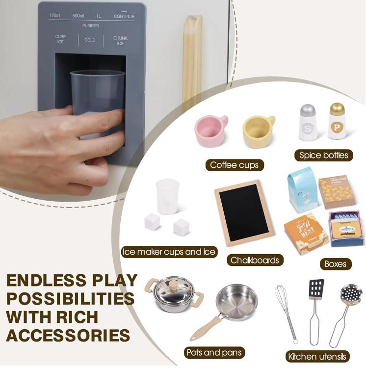 Wooden Kitchen & Food Toy for Kids Pretend Play Toy with Accessories for Girls and Boys