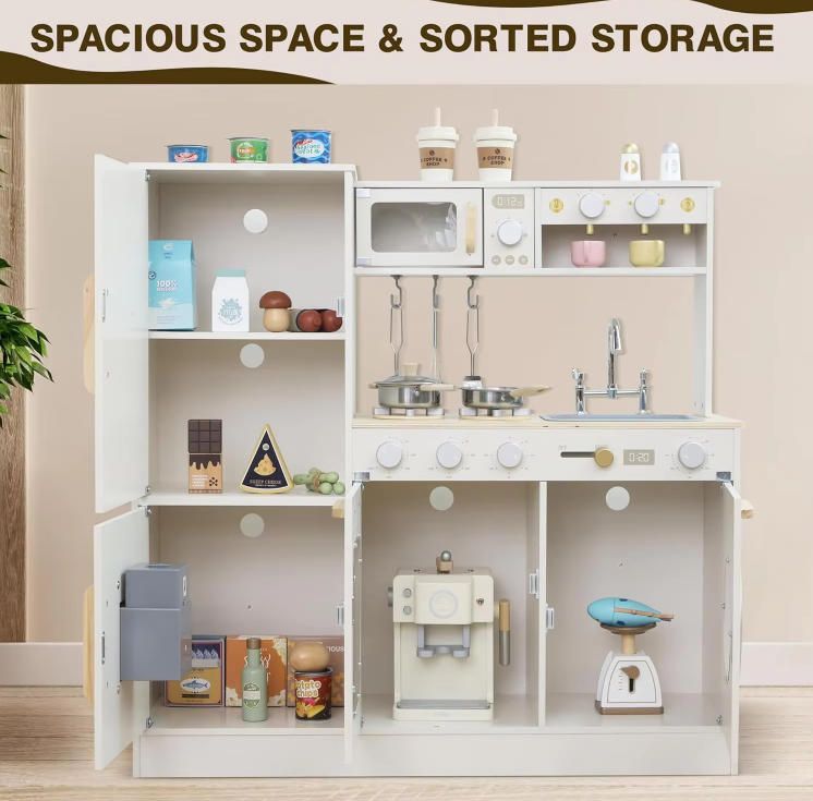 Wooden Kitchen & Food Toy for Kids Pretend Play Toy with Accessories for Girls and Boys