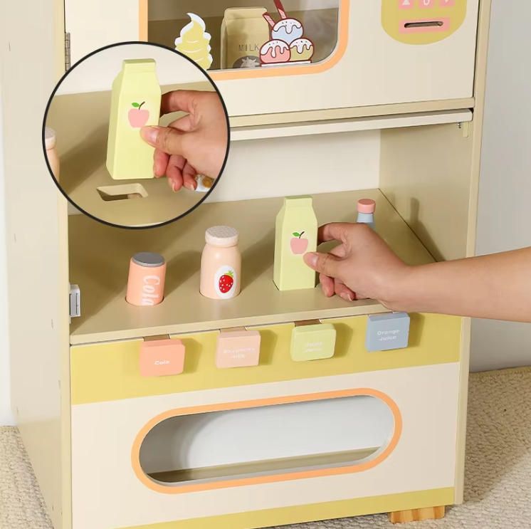 Children's Coin-Operated Self-Service Sweet Shop Furniture Toy Set Wooden Vending Machine Gameset