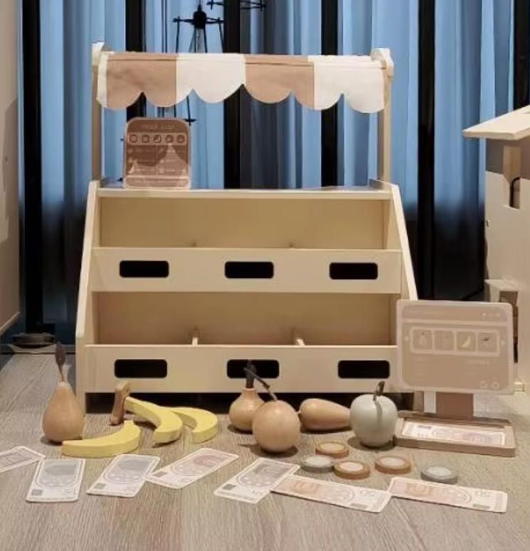Kids Cream Wooden Color Small Shop Simulation Furniture Toys for Pretend Play