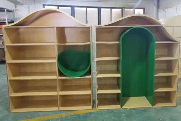 Round Sofa and Bookshelf Combination for Kindergarten Reading Room Handcrafted Woodcrafts