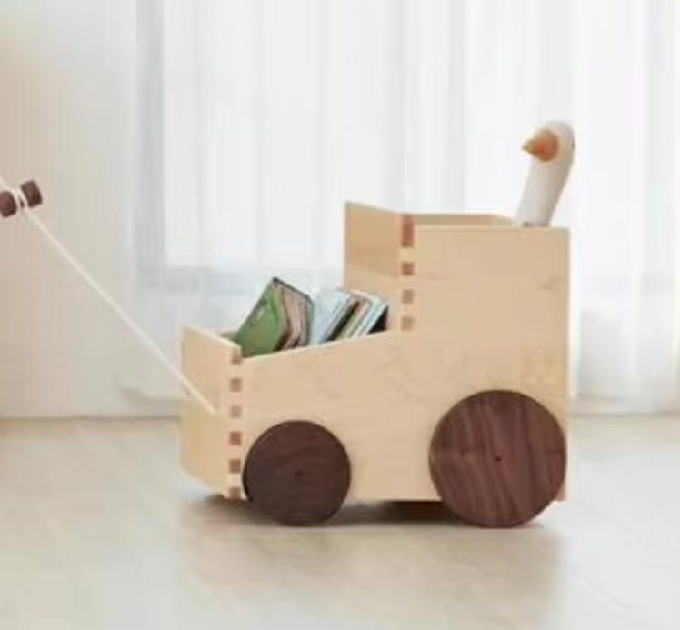 Multi-functional Solid Wood Ladder Stool Bedside Cabinet with Pull-out Cart and Book Storage