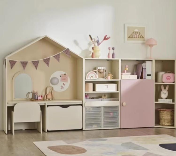 Montessori Style Kids Solid Wood Desk and Chair Set with Organizer and Storage Shelves