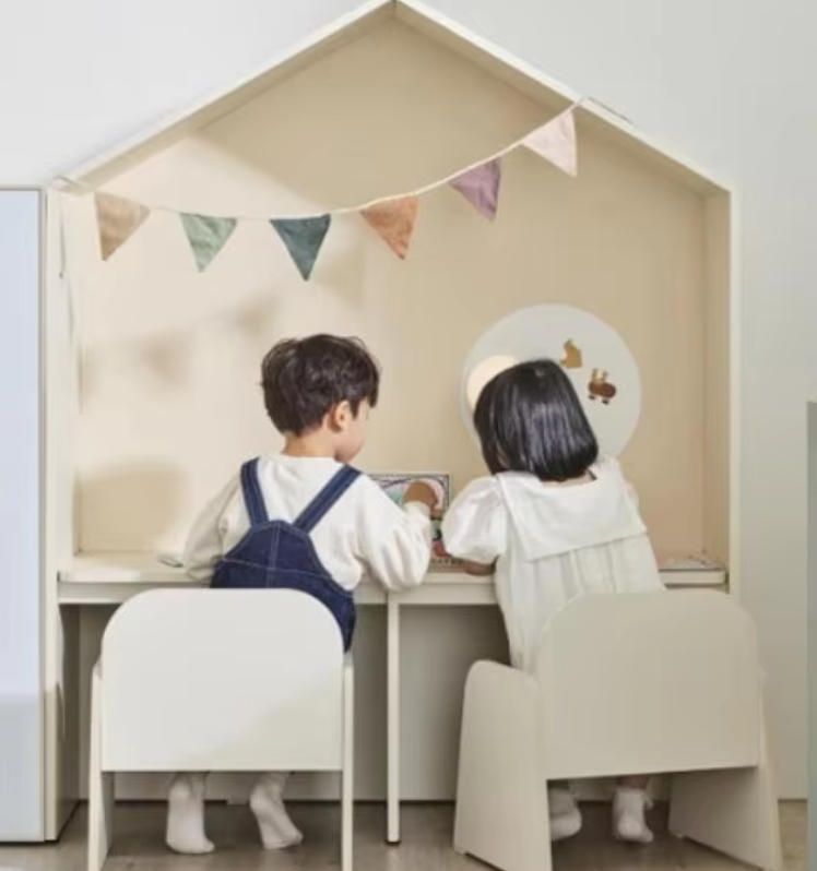 Montessori Style Kids Solid Wood Desk and Chair Set with Organizer and Storage Shelves