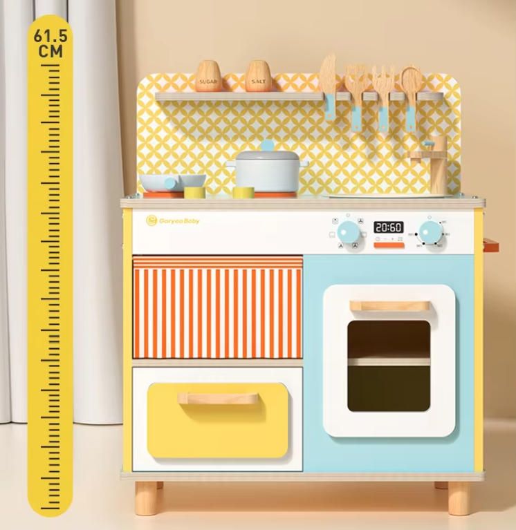 Multi-Functional Play House Simulation Wooden Kitchen Set Toy with Cooking Stove Doll and Room Layout for Role-Playing