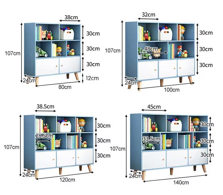 Large Capacity Modern Design Metal Bookshelf Industrial Wood Cabinet for Children's Books for Home or School Bedroom Use