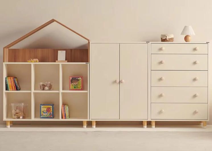 Solid Wood Children's Bookshelf Castle Cabinet Floor Storage Rack Multi-functional Organizer Baby Toy Storage Cabinet