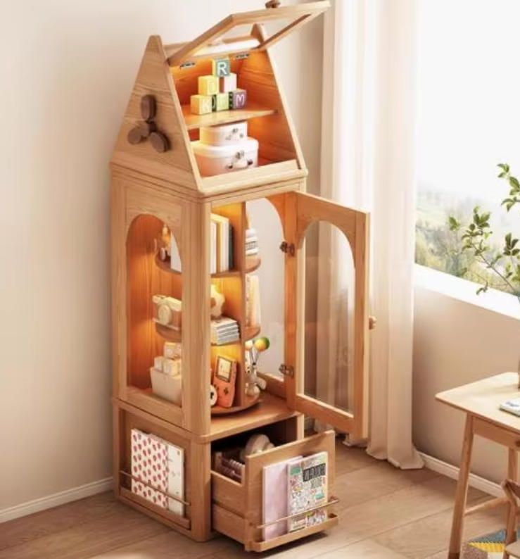 Handmade Wooden Rotating Bookshelf for Displaying Collectibles and Books