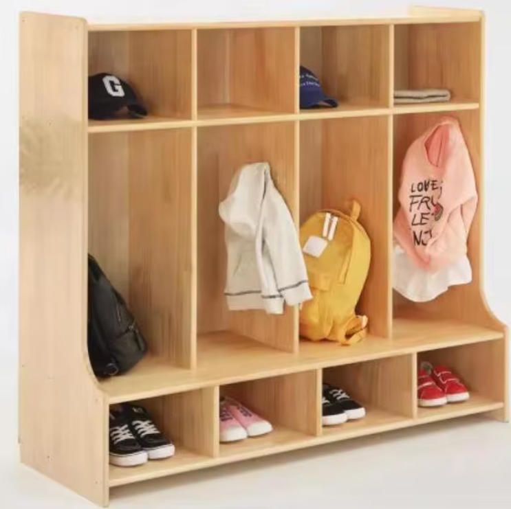 Modern Wooden Storage Cabinet for School Kids-Coat Rack Organizer Shoe Cabinet Backpack Shelf for Kindergarten & Classroom Use