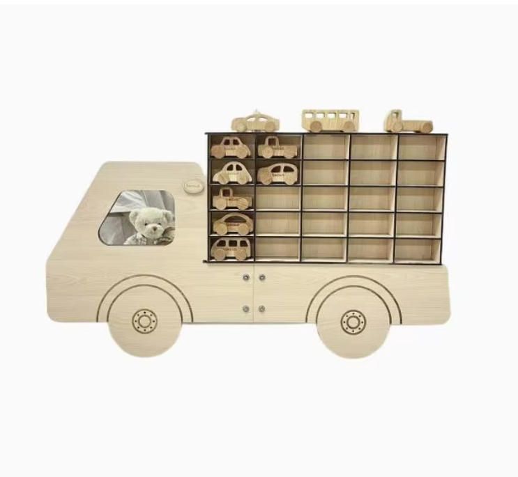 Modern Wood Wall-Mounted Toy Car Storage Shelf Multi-Grid Display Cabinet for Blind Box Animal Figures for School & Living Room