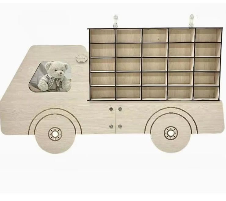 Modern Wood Wall-Mounted Toy Car Storage Shelf Multi-Grid Display Cabinet for Blind Box Animal Figures for School & Living Room
