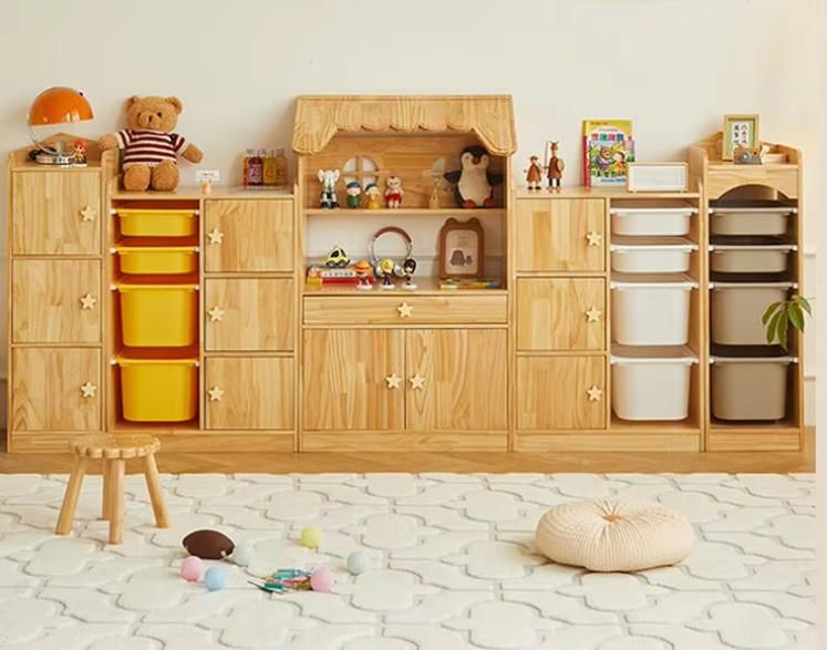Modern Kids Wooden Toy Storage Cabinet with Large Capacity Drawers and Bookshelf Organizer for Home School Mall