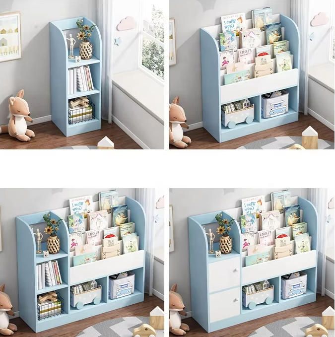 Modern Design Wood Bookcase for Kids Library Book Storage Shelf Cabinets for Children for Bedroom School & Supermarket Use