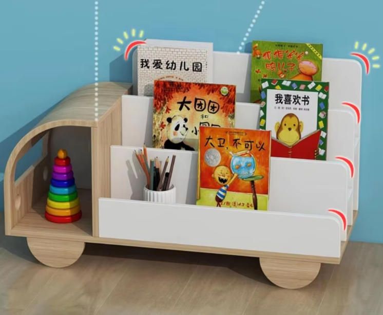 Minimalist Kids Wooden Truck Bookshelf Toddler's Desktop Organizer and Floor Bookcase for Home and School