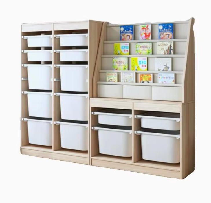 Kids Floor-standing Bookshelf with Picture Book and Toy Storage Woodcrafts Organizer for Kindergarten