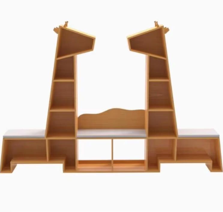 Giraffe Shaped Bookshelf for Kindergarten - Animal Themed Standing Bookshelf