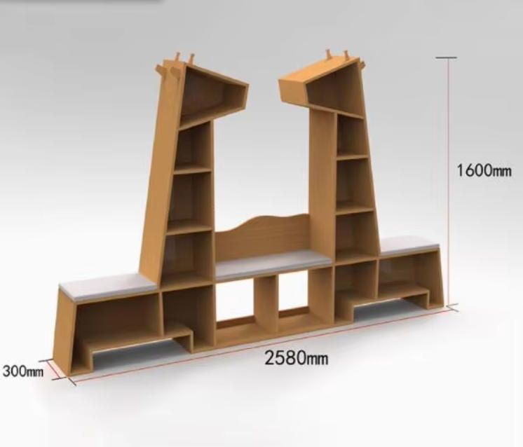 Giraffe Shaped Bookshelf for Kindergarten - Animal Themed Standing Bookshelf