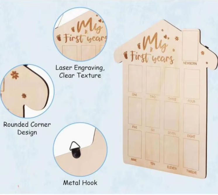 Newborn Monthly Milestone Frame Wooden Baby Photo Display First Year Memory Keepsake Handcrafted Woodcrafts