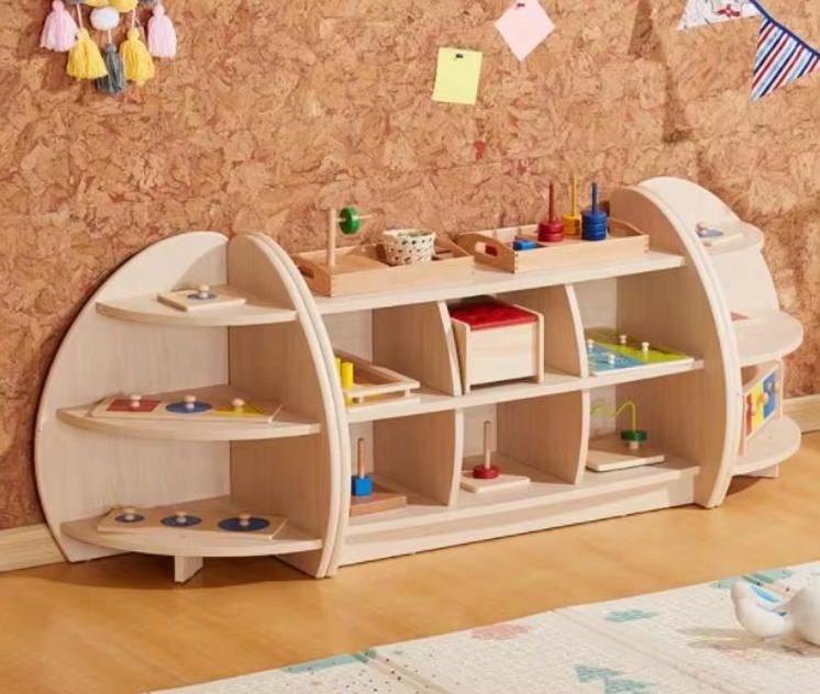 Children's Woodcrafts Set Early Education Table & Classroom Teaching Aid with Doll Furniture Care Center