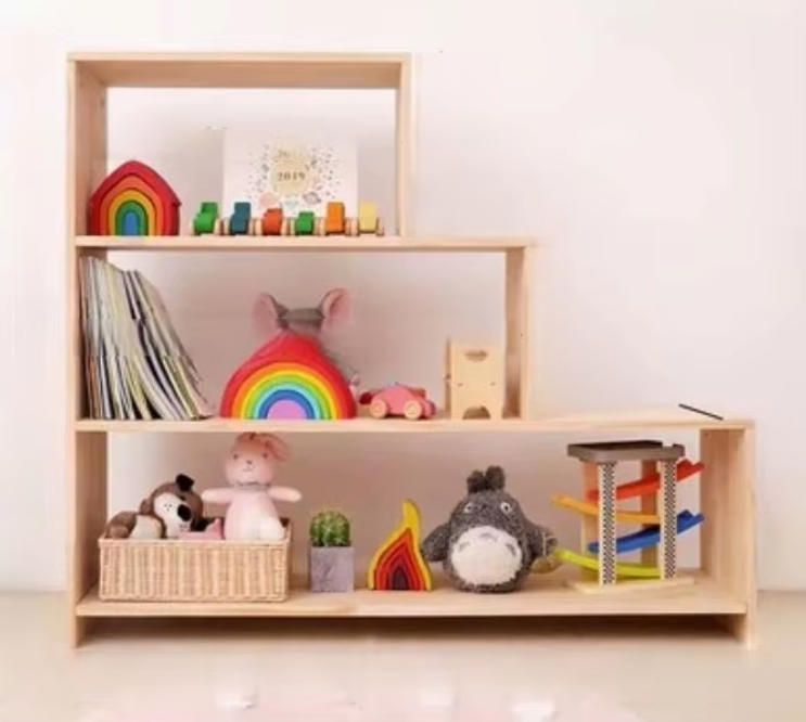 Multifunctional Large Capacity Kids' Toy and Bookshelf Storage Organizer Woodcraft Montessori Storage Rack